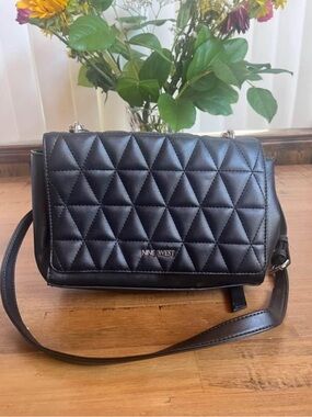 Nine West Black Quilted Triangle Flap Crossbody